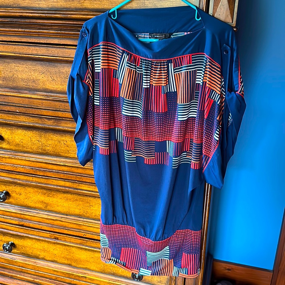 BEAUTIFUL BCBG WOMENS XS NAVY BANDED SHIRT DRESS